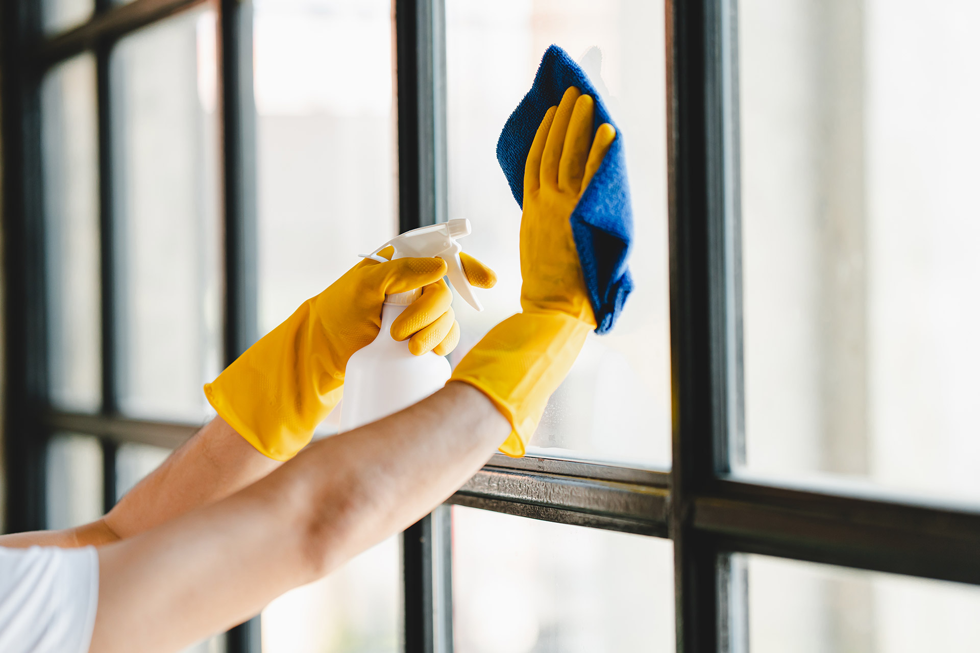 woman cleaning window